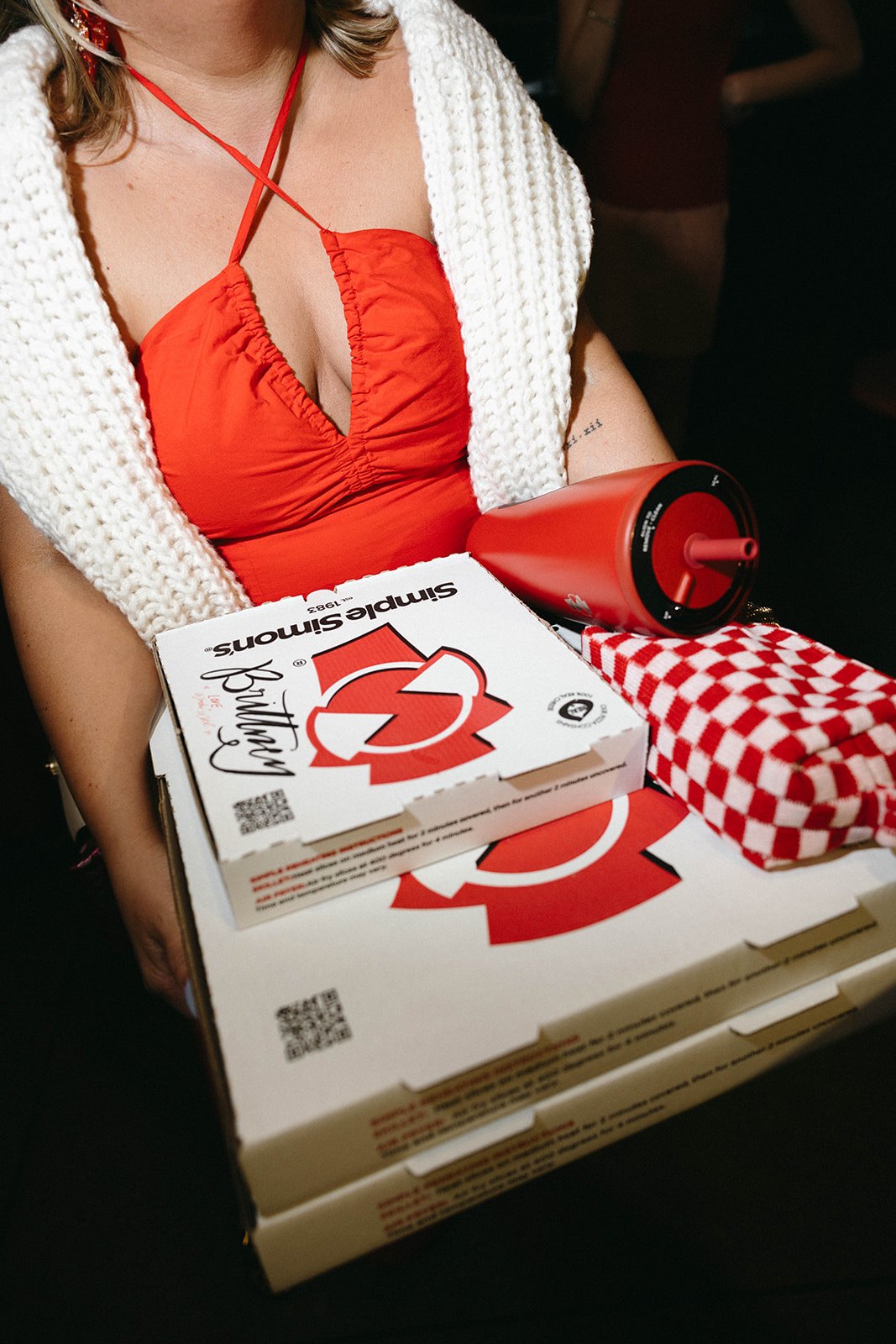 Simple Simon's pizza boxes calligraphed with each guest's name
